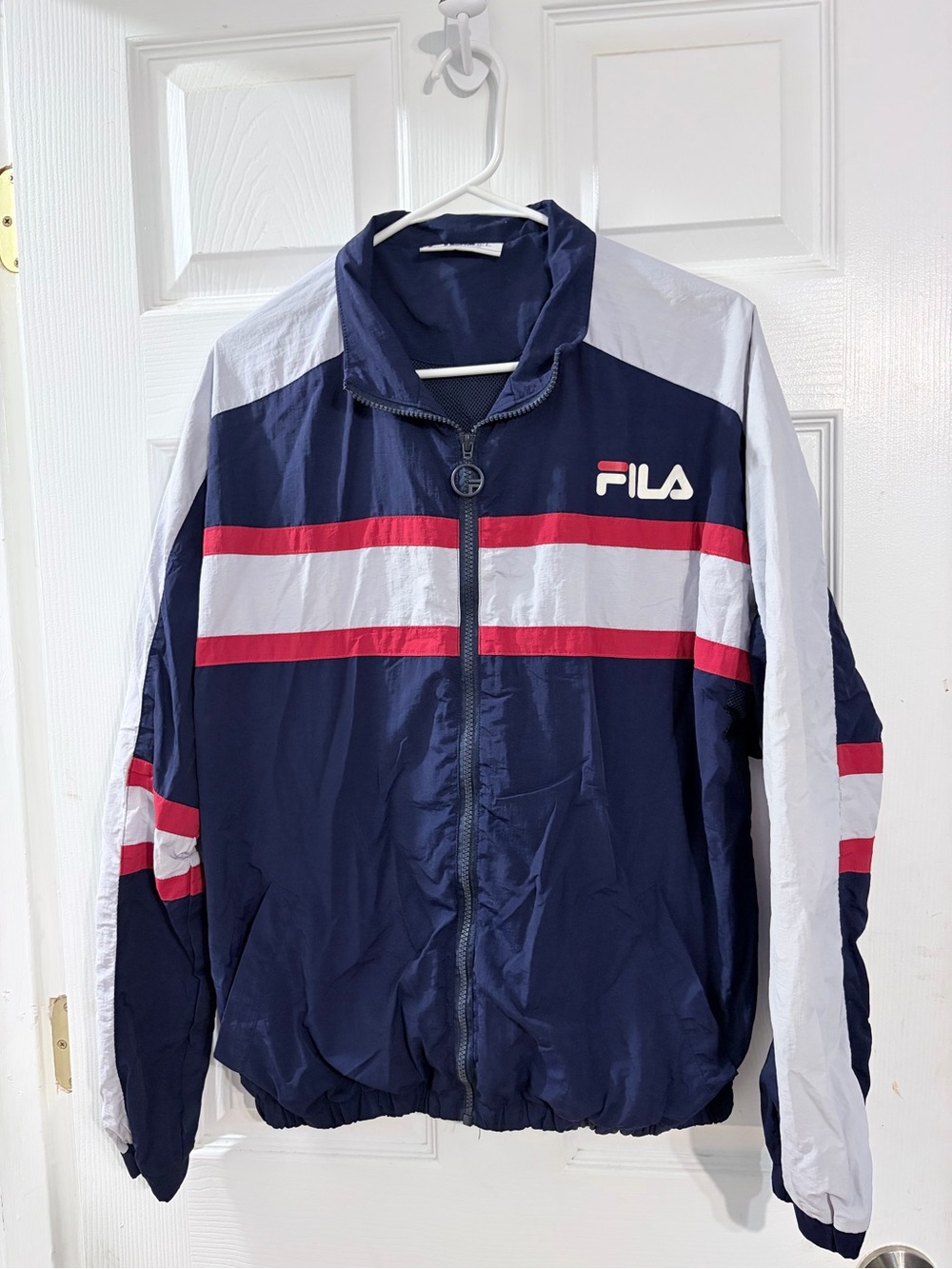 Vintage FILA 90s Colorblock Windbreaker Track Jacket Navy Red White S